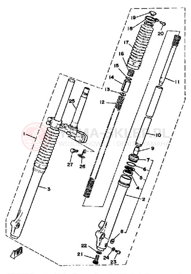 Schemat "Amortyzatory przód" do Yamaha DT175H