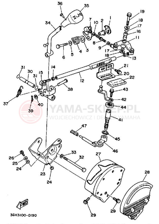 Schemat "dźwignia trybu napędu" do Yamaha MOTO-4 YFM250A