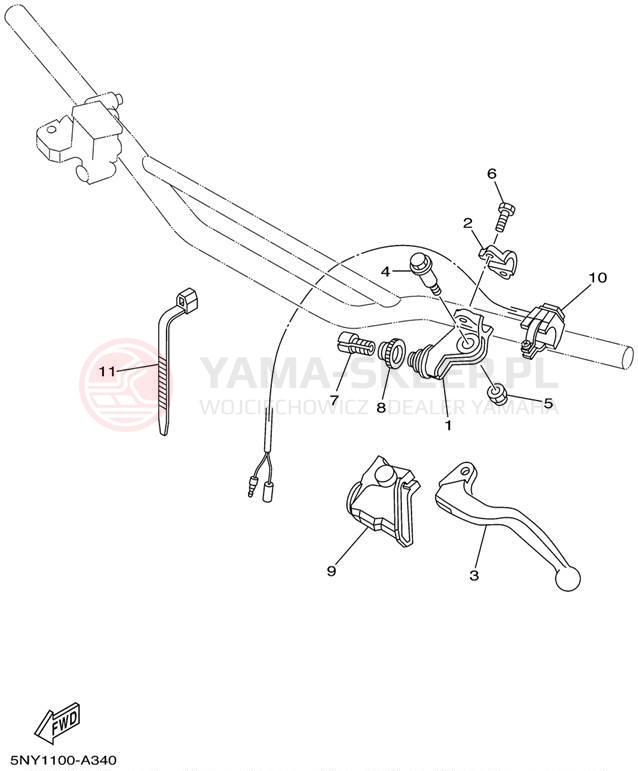 Schemat "Kierownica i osprzęt" do Yamaha YZ250 YZ250P