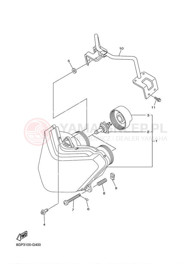 Schemat "Lampa przód" do Yamaha PHAZER GT PZ50GTBW