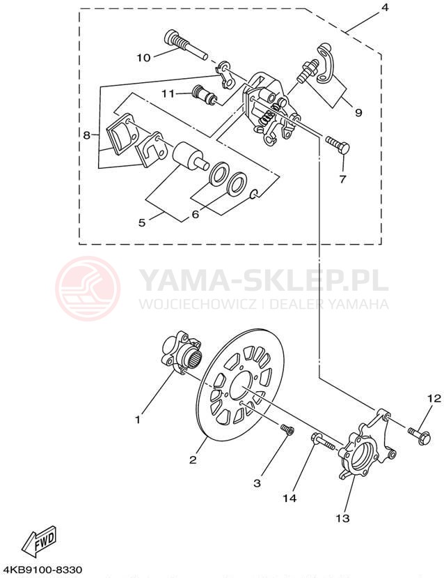 Schemat "Zacisk hamulcowy tylny" do Yamaha WOLVERINE YFM350FXP
