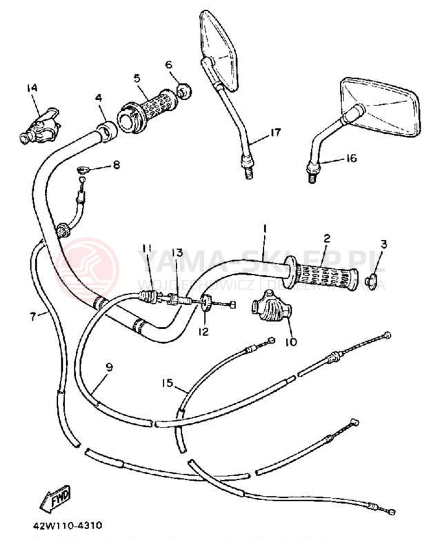 Schemat "Kierownica i osprzęt" do Yamaha VIRAGO 1000 XV1000NC/XV1000N
