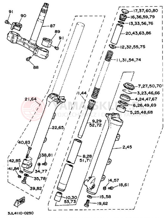Schemat "Amortyzatory przód" do Yamaha VIRAGO 750 XV750AC/XV750A