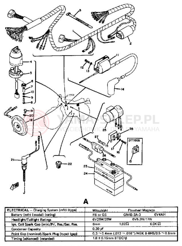 Schemat "układ elektryczny" do Yamaha DT100B