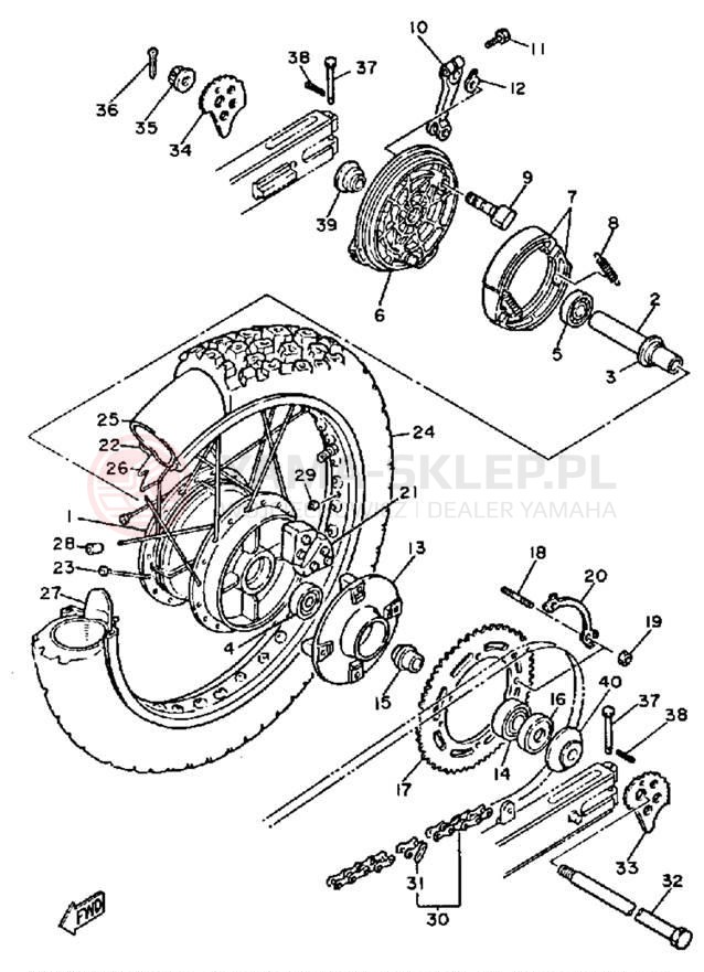 Schemat "Koło tył" do Yamaha XT600NC/XT600N