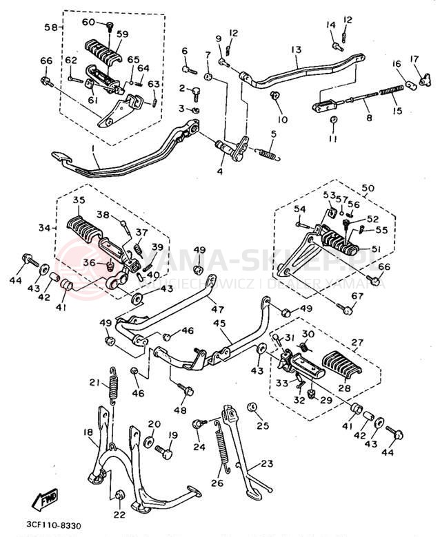 Schemat "Stopka postojowa i podnóżki" do Yamaha VIRAGO 1100 XV1100G/XV1100GC