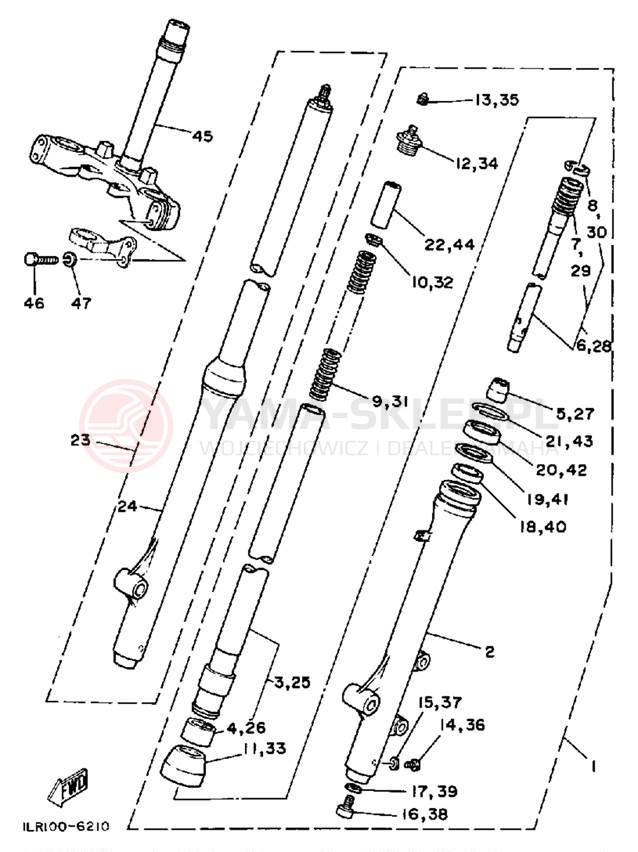 Schemat "Amortyzatory przód" do Yamaha YZ80T
