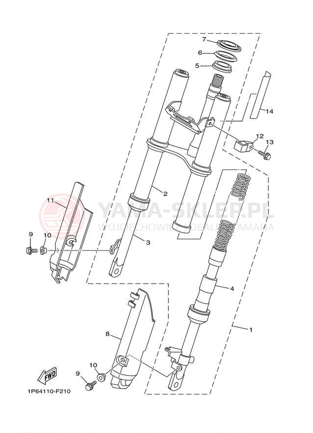 Schemat "Amortyzatory przód" do Yamaha TT-R50E TTR50EW