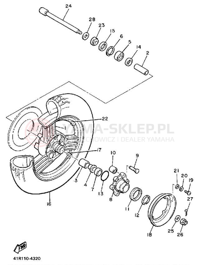 Schemat "Koło tył" do Yamaha XVZ13DT/XVZ13DTC