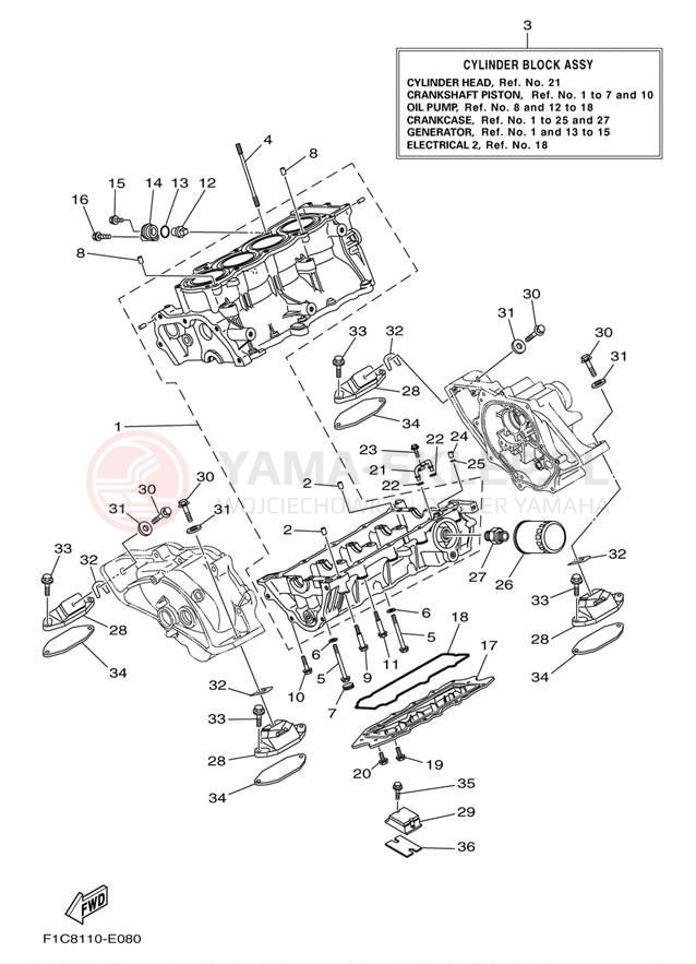 Schemat "Obudowa silnika" do Yamaha AR230 SRT1000BE