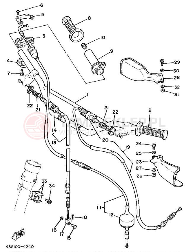 Schemat "Kierownica i osprzęt" do Yamaha IT200N