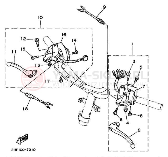 Schemat "Kierownica i osprzęt" do Yamaha CE50ET