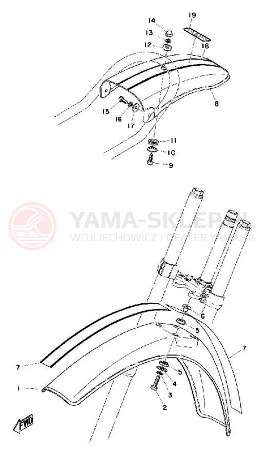 Schemat "Błotniki przód i tył" do Yamaha MX100A