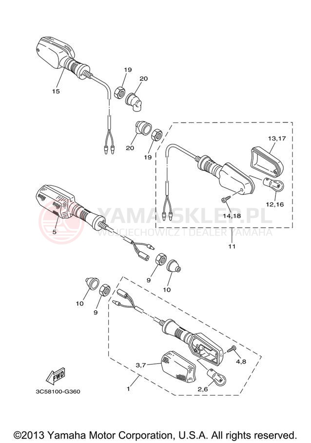 Schemat "kierunkowskazy" do Yamaha XT250 XT250X/XT250XC