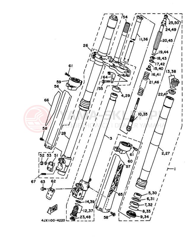 Schemat "Amortyzatory przód" do Yamaha WR250ZF