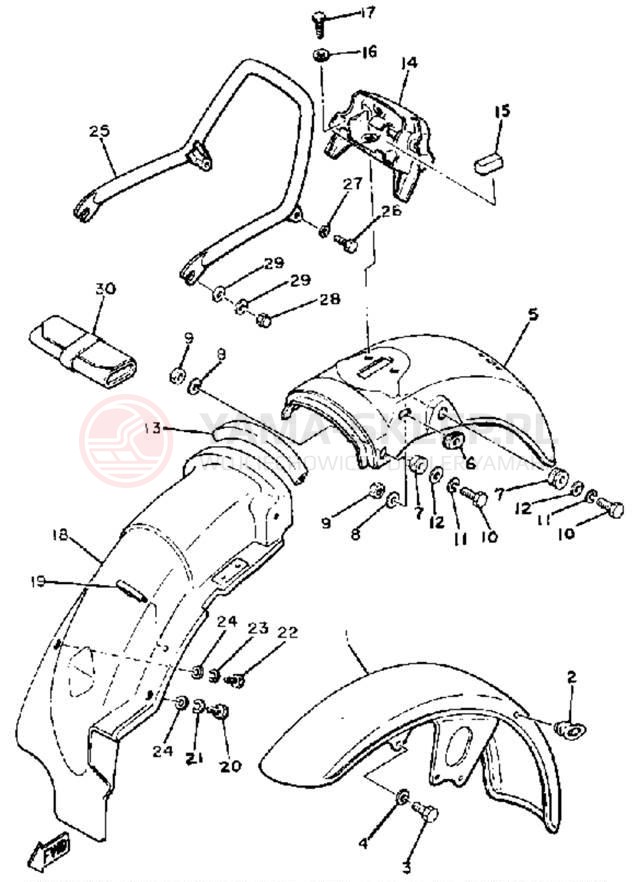 Schemat "Błotniki przód i tył" do Yamaha XS400 XS400H