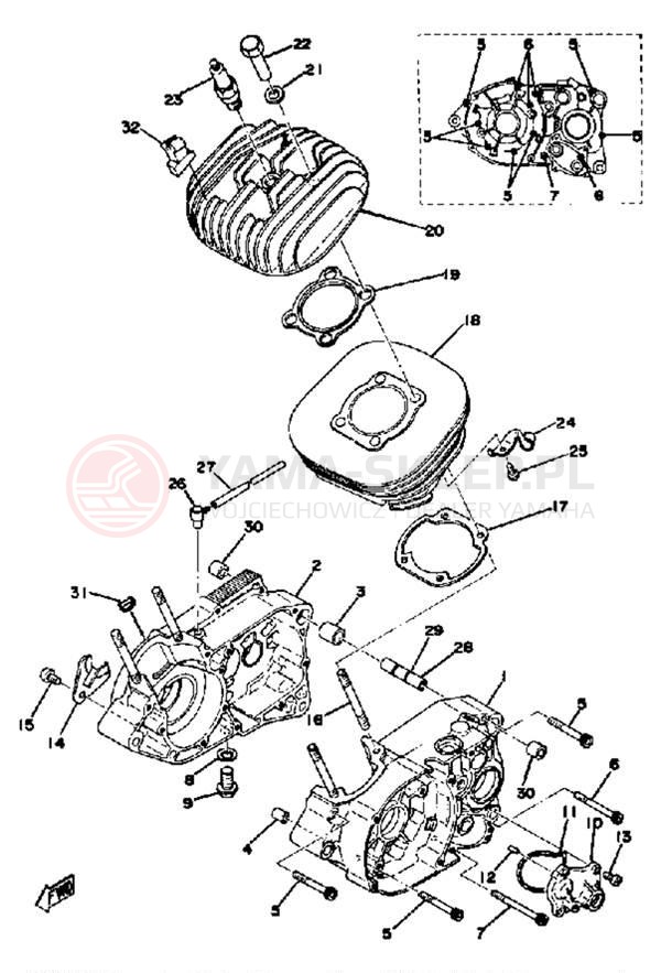 Schemat "Obudowa silnika - cylinder" do Yamaha YZ125A