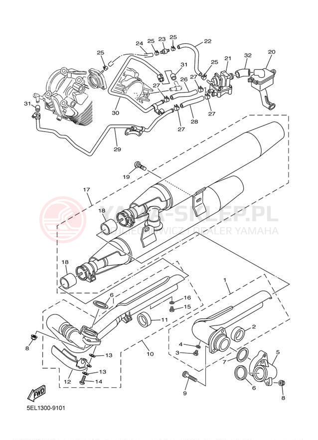 Schemat "Wydech końcowy" do Yamaha V-STAR 1100 XVS1100L/XVS1100LC