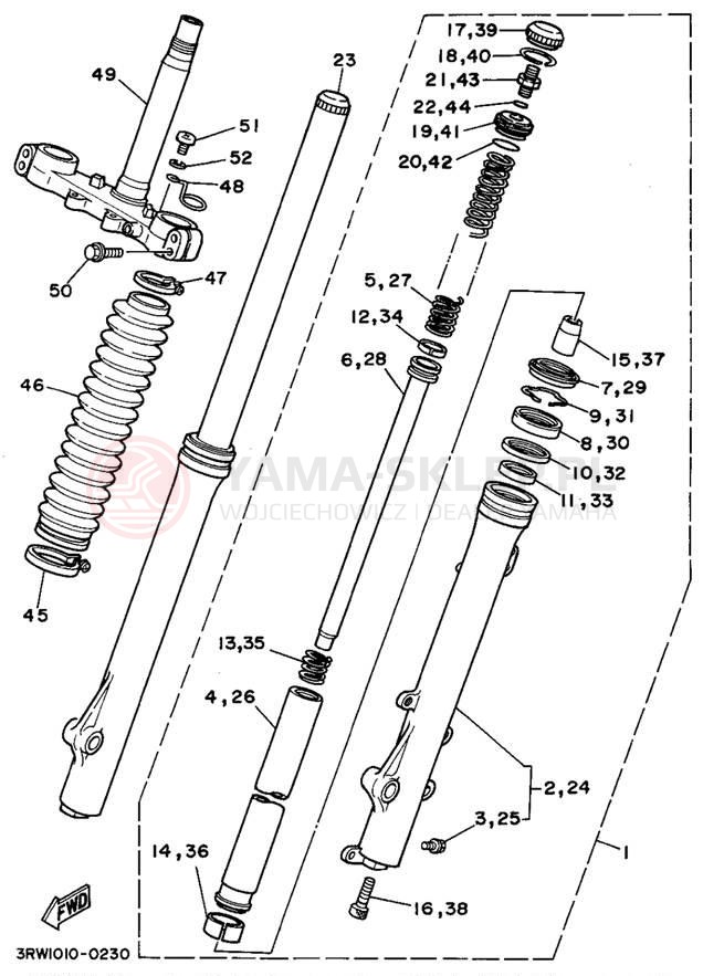 Schemat "Amortyzatory przód" do Yamaha SEROW XT225F/XT225FC