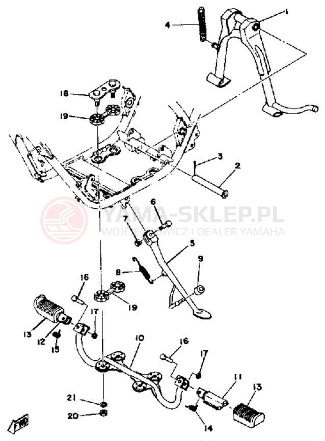 Schemat "Stopka postojowa i podnóżki" do Yamaha RD400D