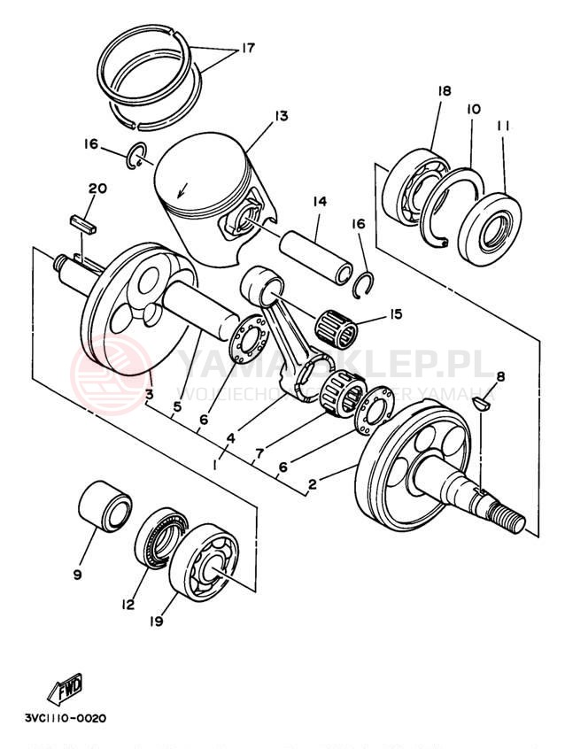 Schemat "Wał korbowy, tłok" do Yamaha RT180J