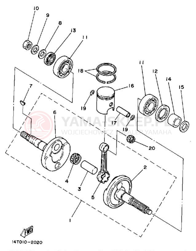 Schemat "Wał korbowy, tłok" do Yamaha RIVA 50 CA50L
