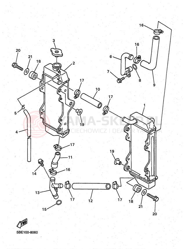 Schemat "Układ chlodzenia" do Yamaha YZ400 YZ400FK