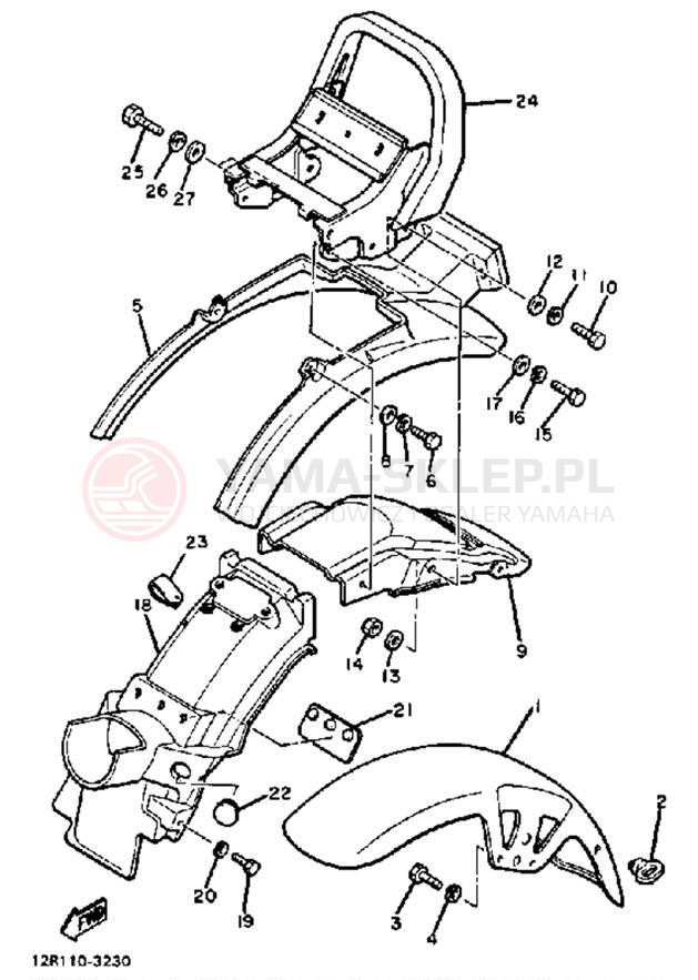 Schemat "Błotniki przód i tył" do Yamaha XS400K