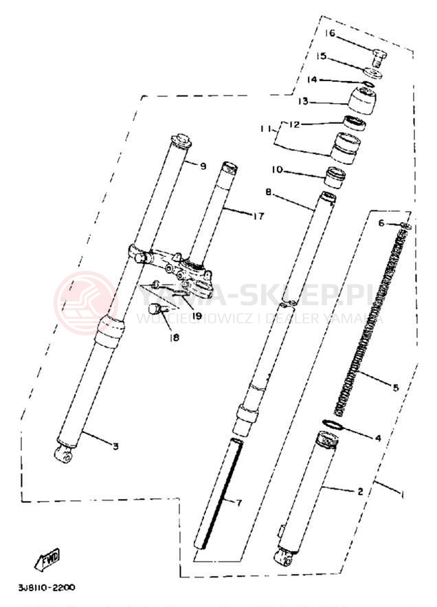 Schemat "Amortyzatory przód" do Yamaha DT80H