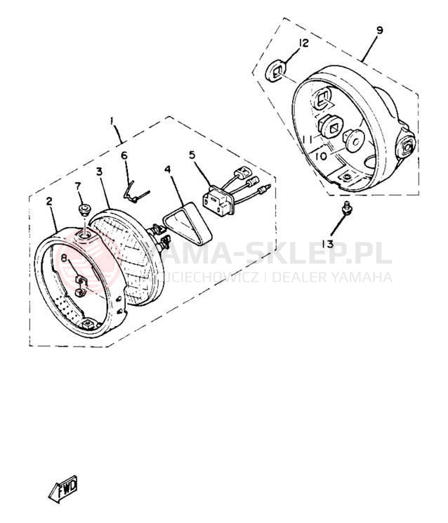 Schemat "Lampa przód" do Yamaha XT250J