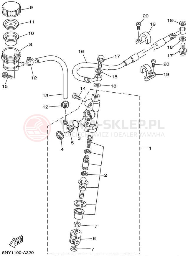Schemat "Pompa hamulcowa tył" do Yamaha YZ250 YZ250P