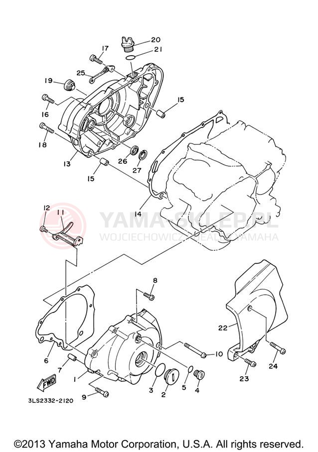 Schemat "Pokrywa silnika" do Yamaha VIRAGO 250 XV250VC/XV250V