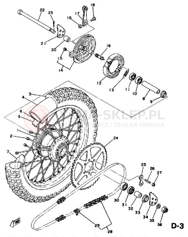 Schemat "Koło tył" do Yamaha DT125E
