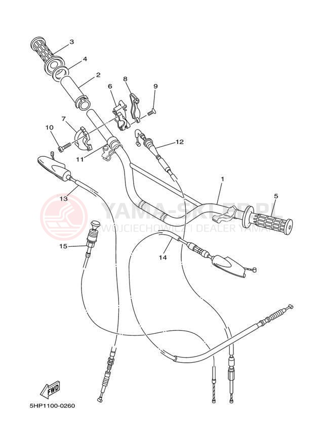Schemat "Kierownica i osprzęt" do Yamaha TT-R125E TTR125ET/TTR125LET