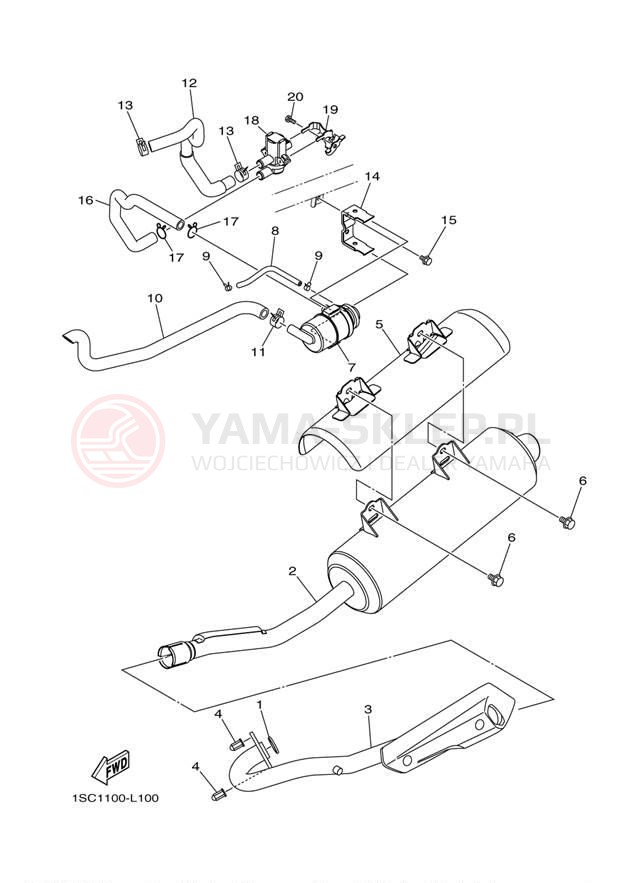 Schemat "Wydech końcowy" do Yamaha GRIZZLY 300 YFM30GBL/YFM30GBGR