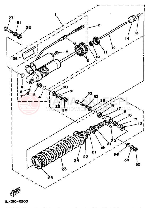 Schemat "zawieszenie tył" do Yamaha YZ125S