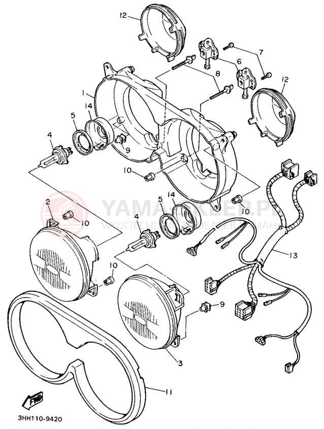 Schemat "Lampa przód" do Yamaha FZR600W
