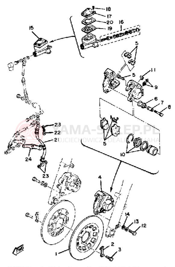 Schemat "Układ hamulcowy przód" do Yamaha XS650G