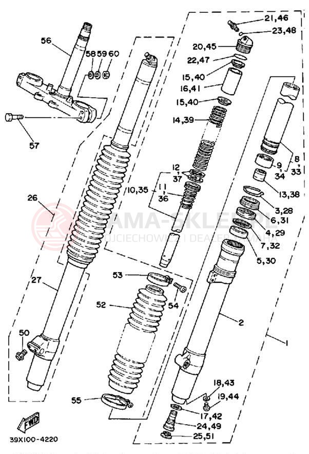 Schemat "Amortyzatory przód" do Yamaha YZ250L