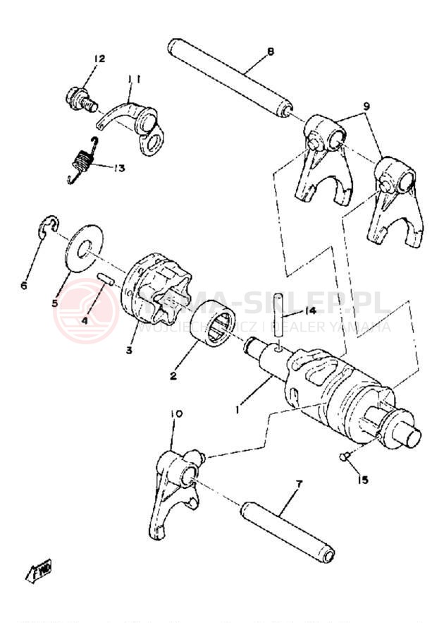 Schemat "Dźwignia zmiany biegów, wałek" do Yamaha DT175E