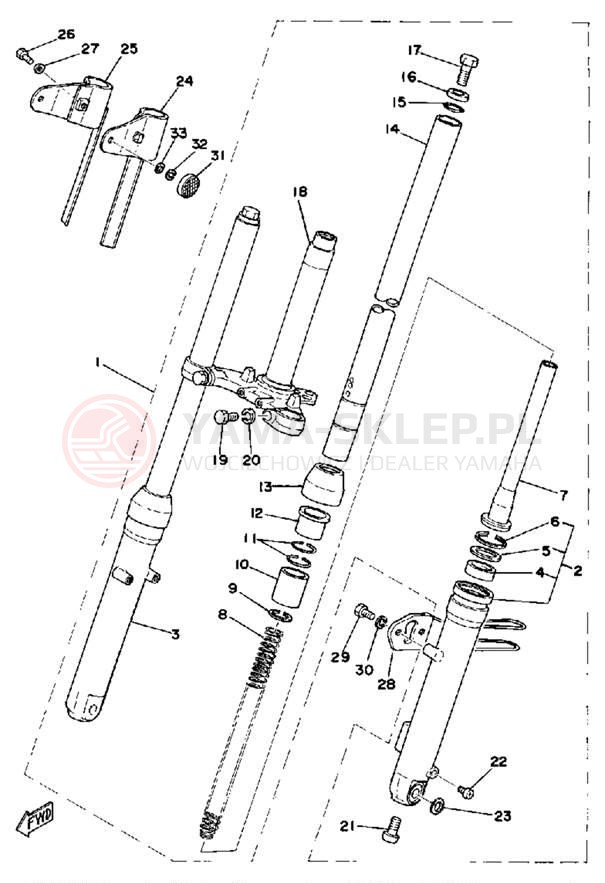 Schemat "Amortyzatory przód" do Yamaha DT100D