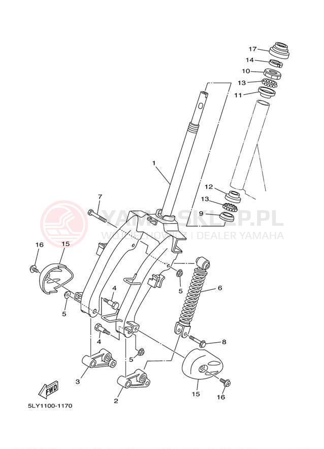 Schemat "Amortyzatory przód" do Yamaha VINO YJ50RP