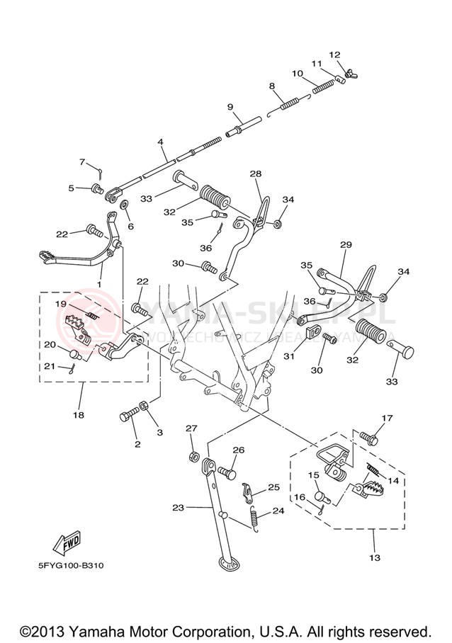 Schemat "Stopka postojowa i podnóżki" do Yamaha TW200 TW200V/TW200VC