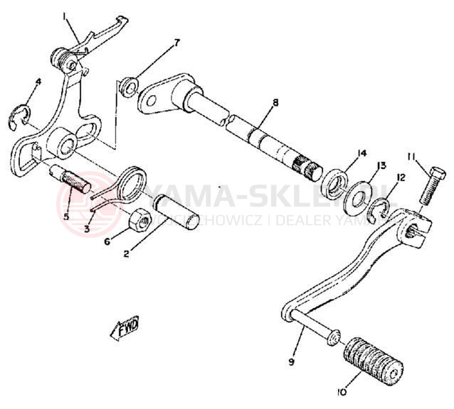 Schemat "Dźwignia zmiany biegów, wałek" do Yamaha RD60B