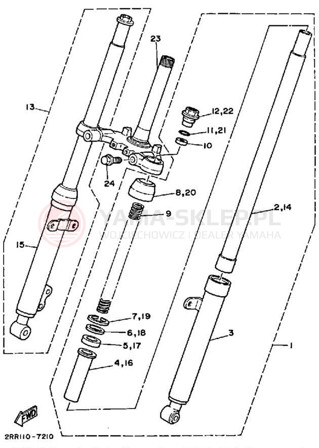 Schemat "Amortyzatory przód" do Yamaha YSR50W