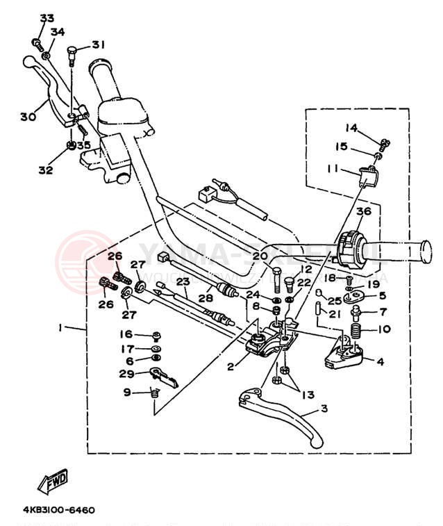 Schemat "Kierownica i osprzęt" do Yamaha WOLVERINE 4WD YFM350FXH_