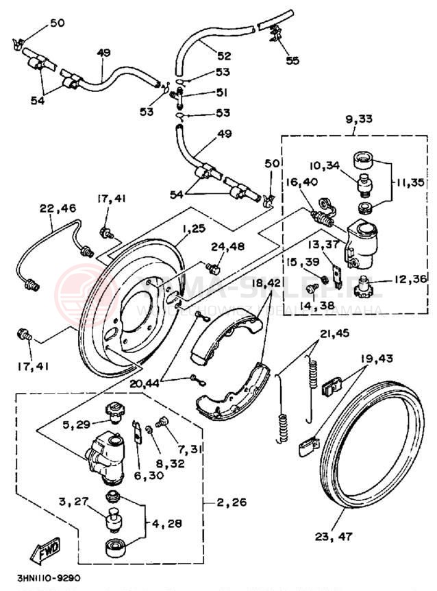 Schemat "Układ hamulcowy przód" do Yamaha BIG BEAR 4WD YFM350FWW