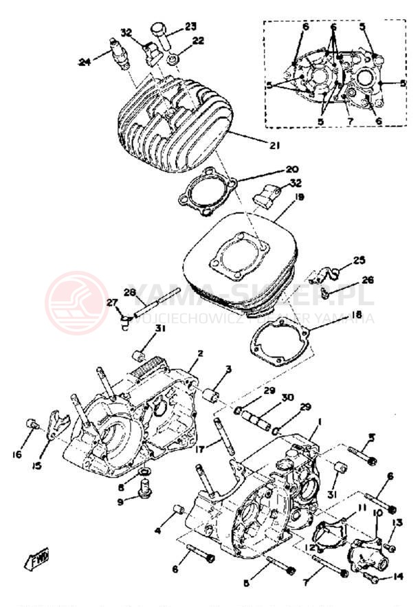 Schemat "cylinder, obudowa silnika" do Yamaha YZ100D