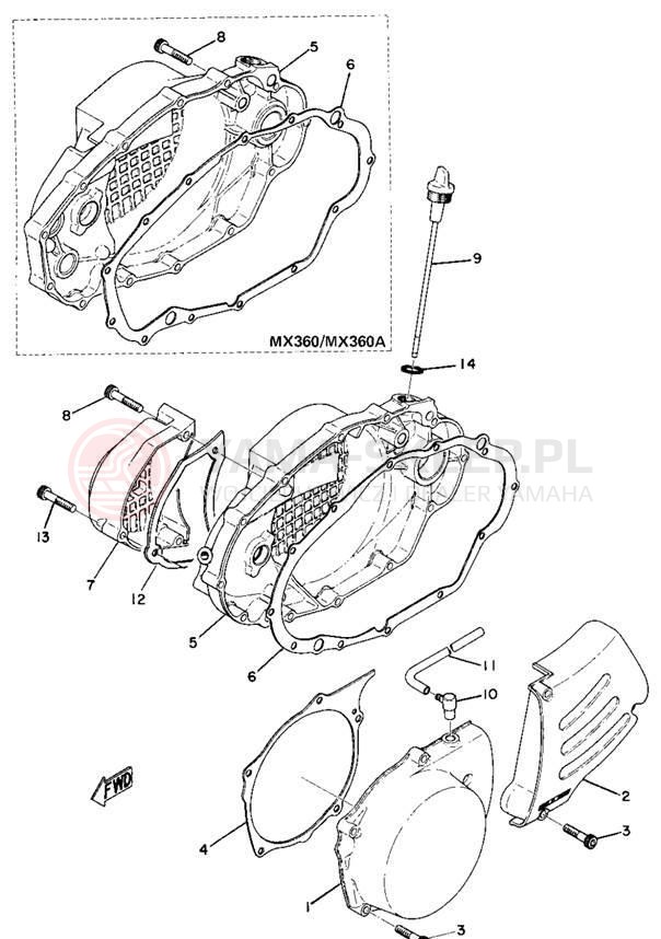 Schemat "Pokrywa silnika" do Yamaha MX250/MX360