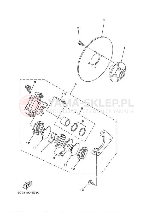 Schemat "Zacisk hamulcowy tylny" do Yamaha WOLVERINE 450 4WD YFM45FXYL